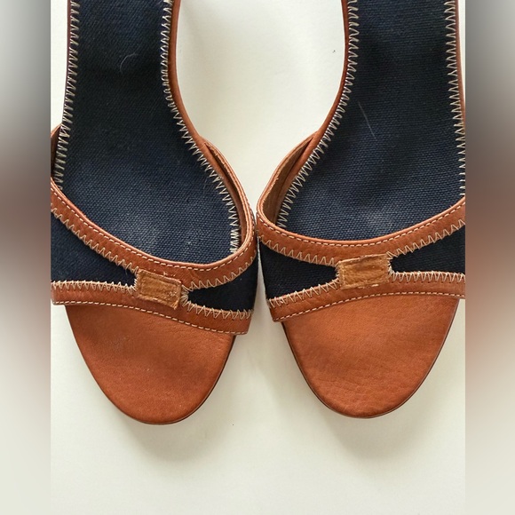 Burberry Navy and Brown Leather-Trim Slide Mules - Picture 5 of 6